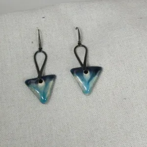 Aqua Wash Artisan Handmade Earrings Raku Glaze Gunmetal Ear Wires