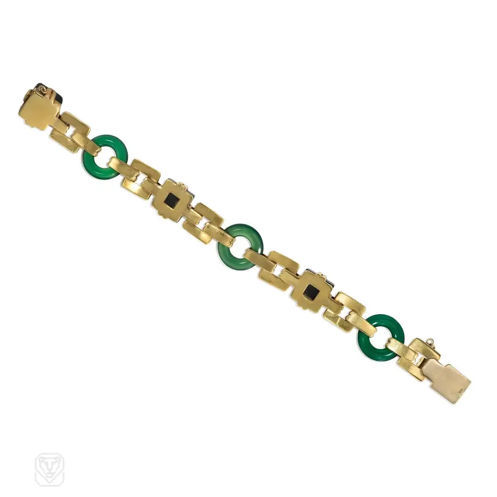 Art Deco chrysoprase, onyx, and gold bracelet