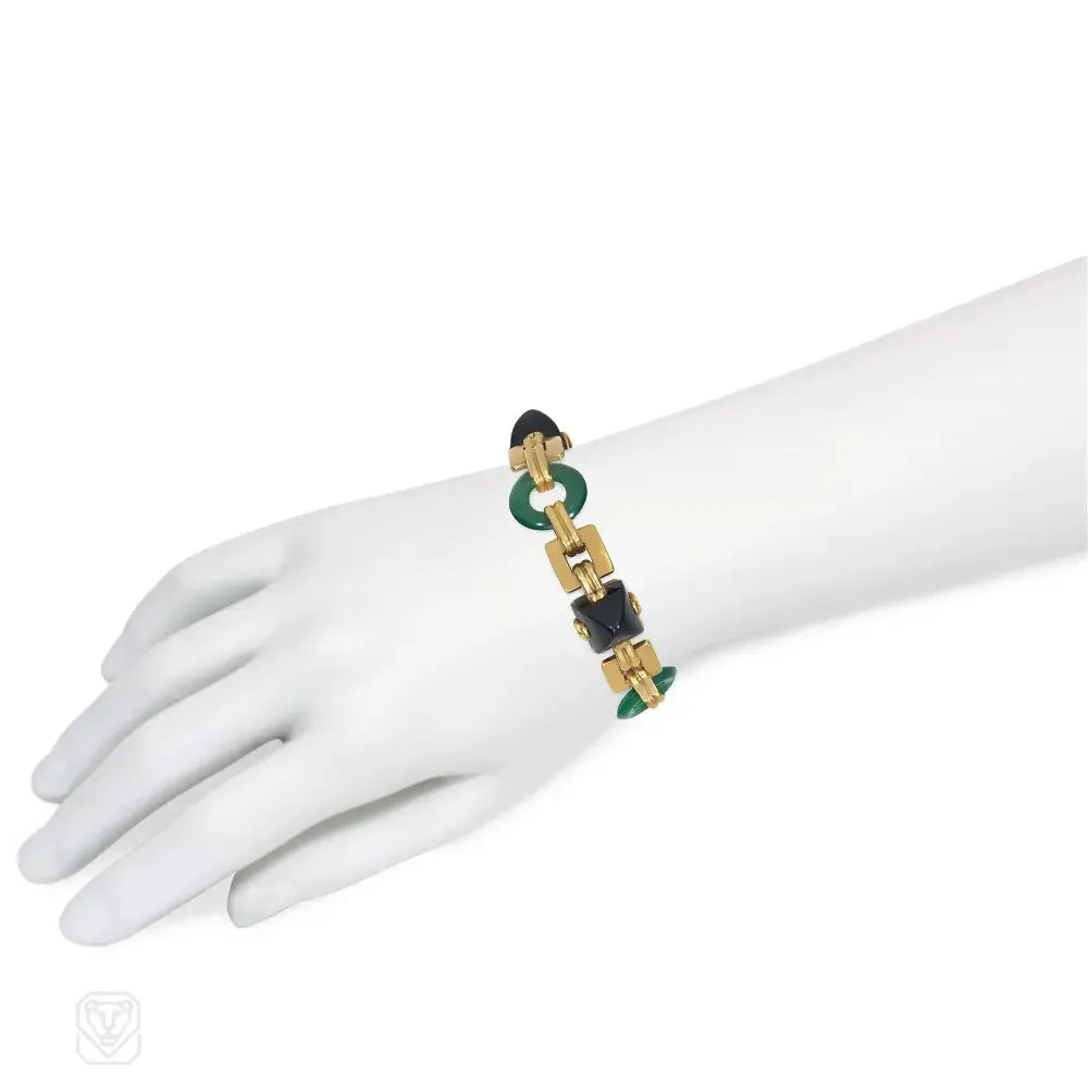 Art Deco chrysoprase, onyx, and gold bracelet