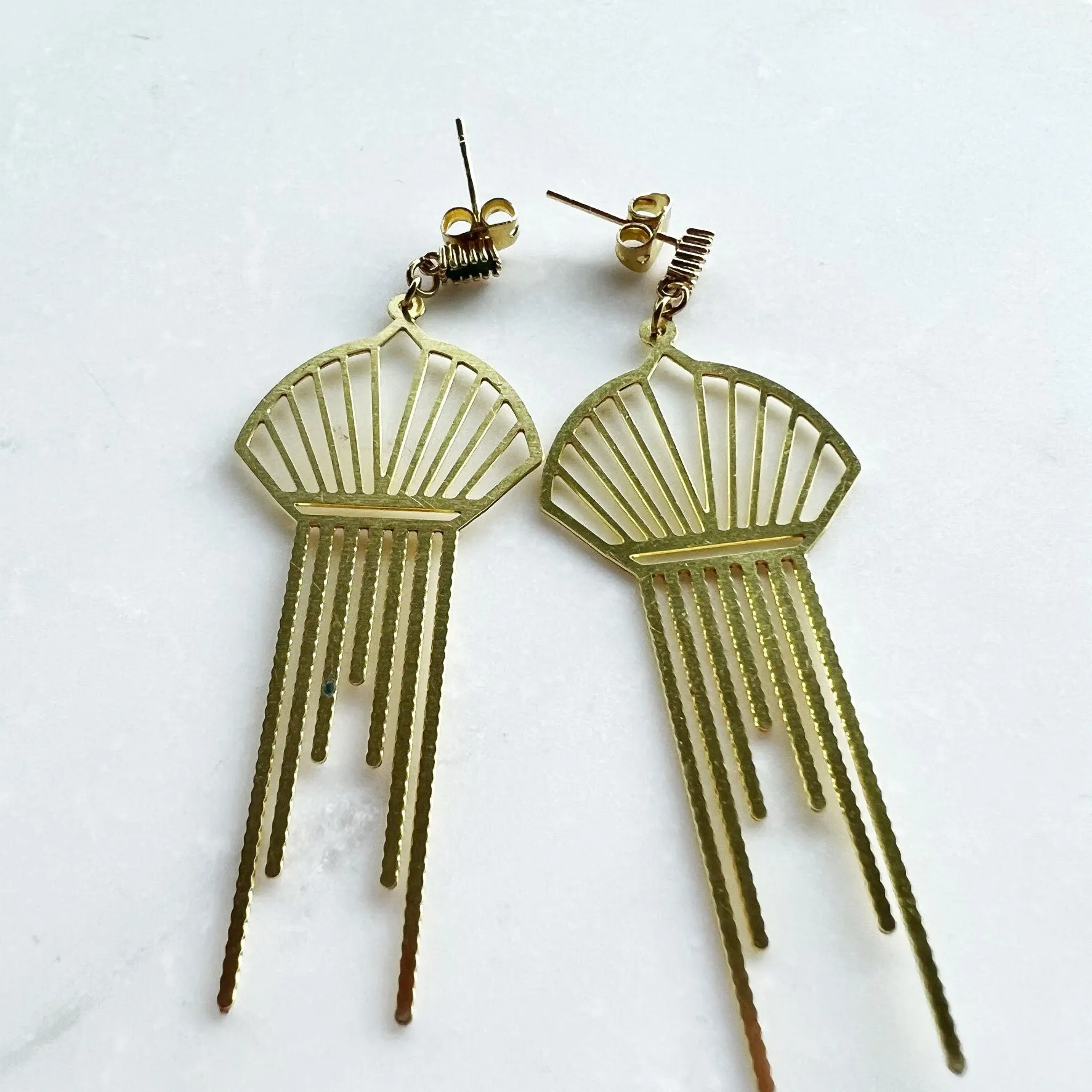 Art Deco Gold and Emerald Green Earrings