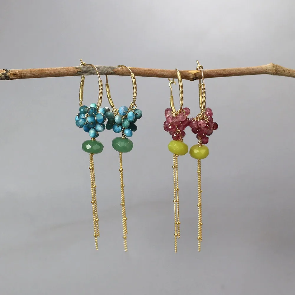 Aventurine Apatite Cluster Hoop Earrings