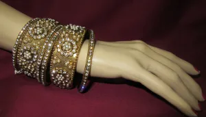 Bangles 7295 Golden Bangles 6 Pieces Set Pearls Stones