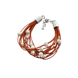 Barse Leather 'n' Pearls Good Times Bracelet-Orange