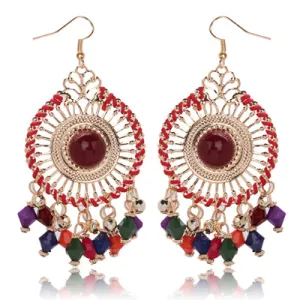 Beautiful Colorful Resin Beads Tassels Round Shape Alloy Drop Earrings