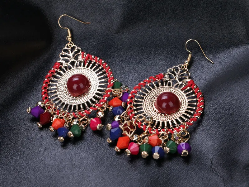 Beautiful Colorful Resin Beads Tassels Round Shape Alloy Drop Earrings