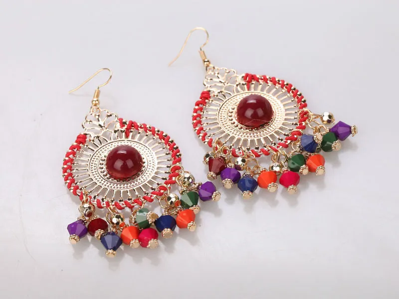 Beautiful Colorful Resin Beads Tassels Round Shape Alloy Drop Earrings