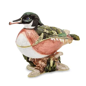 Bejeweled Pewter Multi Color Enamel Finish WILSON Wood Duck Trinket Box