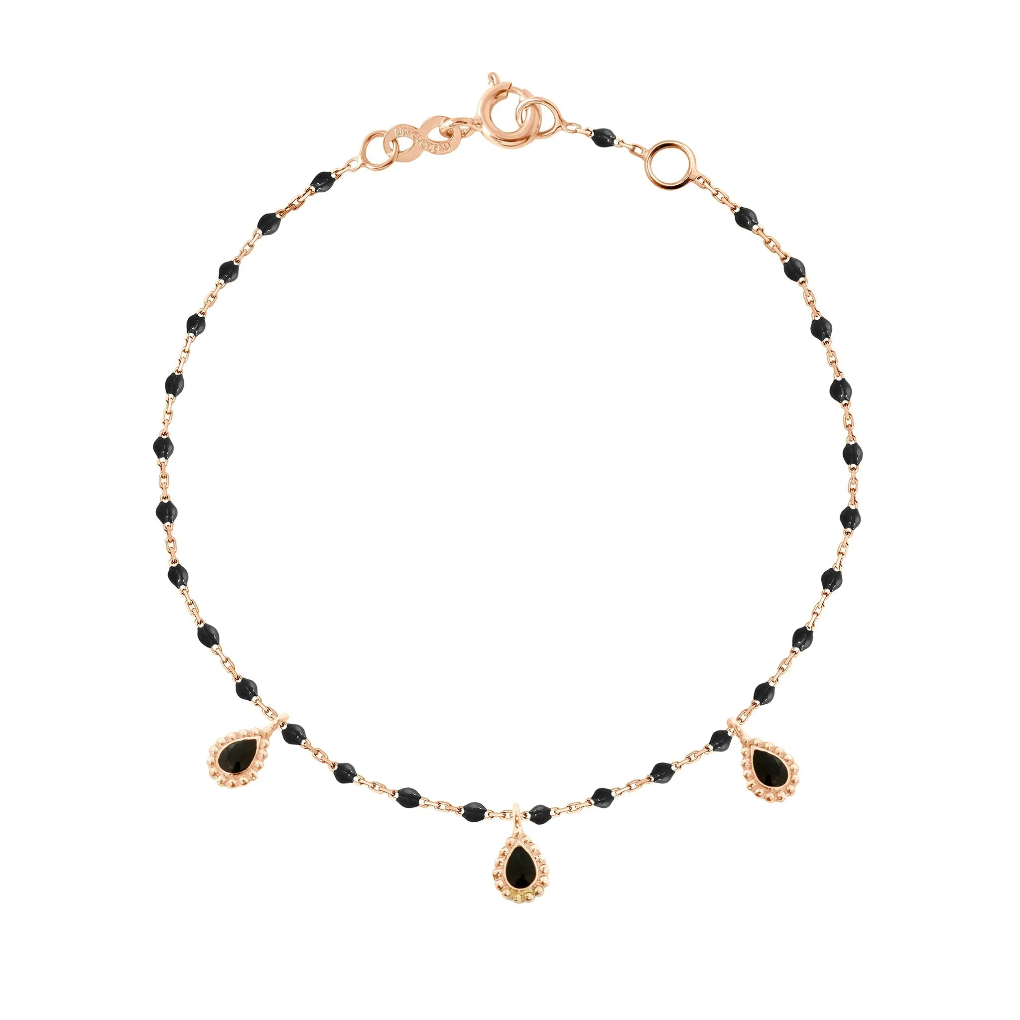 Black Mini 3 Lucky Cashmere Bracelet, Rose Gold, 6.7"