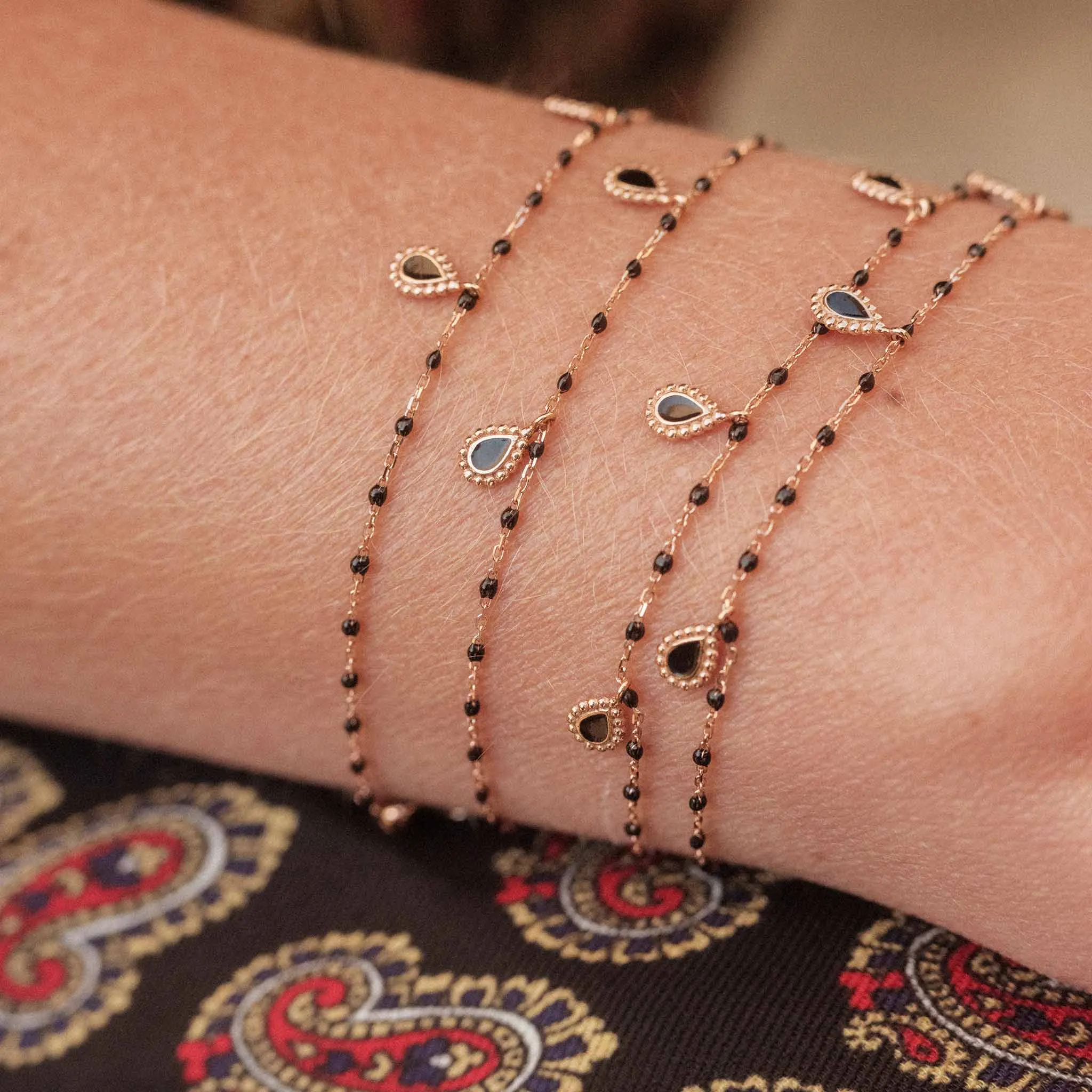 Black Mini 3 Lucky Cashmere Bracelet, Rose Gold, 6.7"