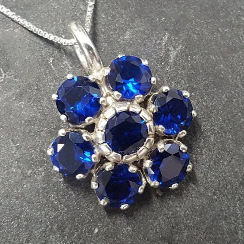 Blue Flower Pendant - Classy Sapphire Necklace - Vintage Flower Necklace