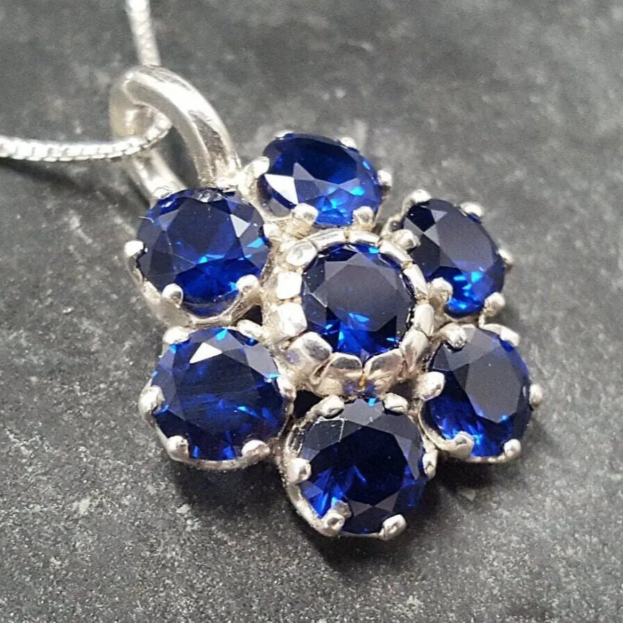 Blue Flower Pendant - Classy Sapphire Necklace - Vintage Flower Necklace