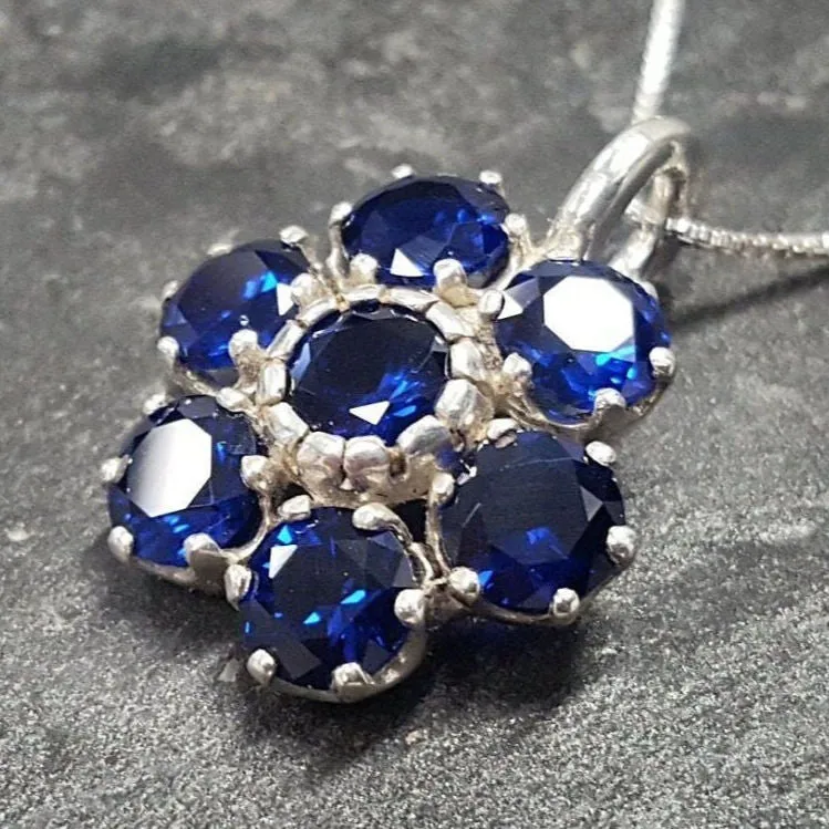 Blue Flower Pendant - Classy Sapphire Necklace - Vintage Flower Necklace