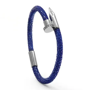 Bracelet - Blue Leather with Silver Nail and Zircon