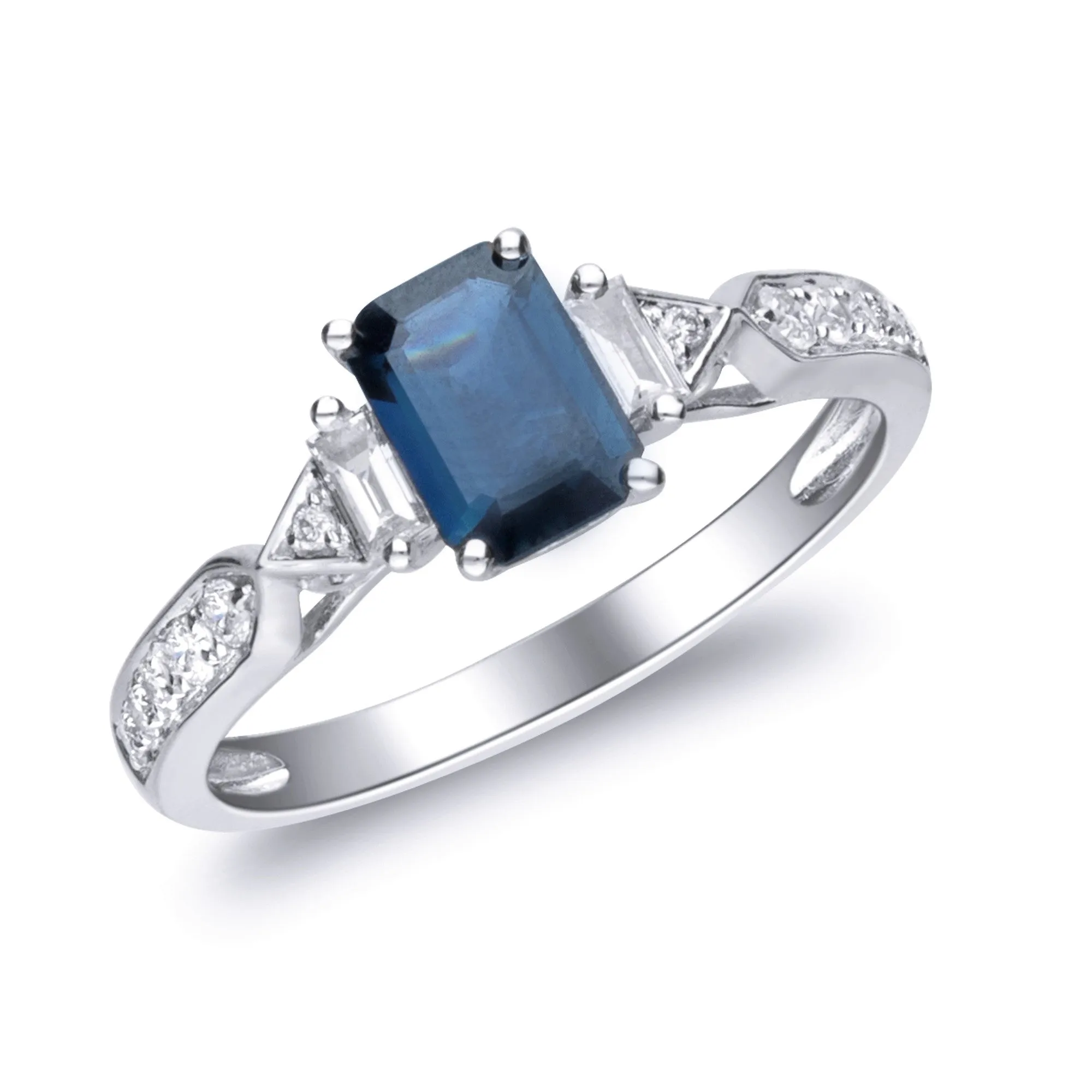 Brielle 14K White Gold Emerald-Cut Blue Sapphire Ring