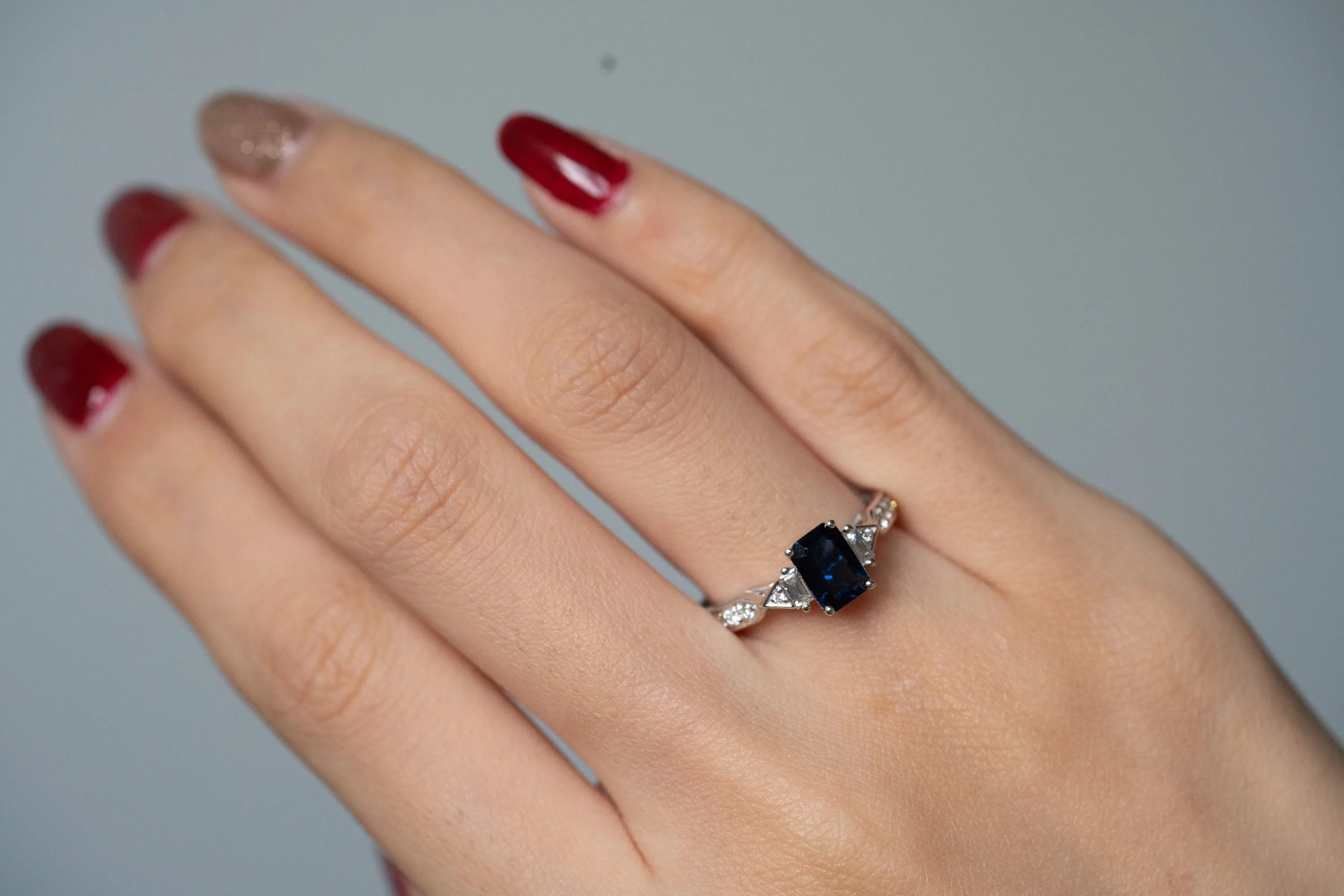 Brielle 14K White Gold Emerald-Cut Blue Sapphire Ring