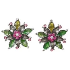 Colorful Enamel and Crystal Flower Clip Earring - RSN690EC