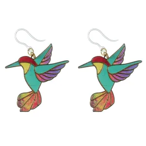 Colorful Hummingbird Dangles Hypoallergenic Earrings for Sensitive Ears Made with Plastic Posts