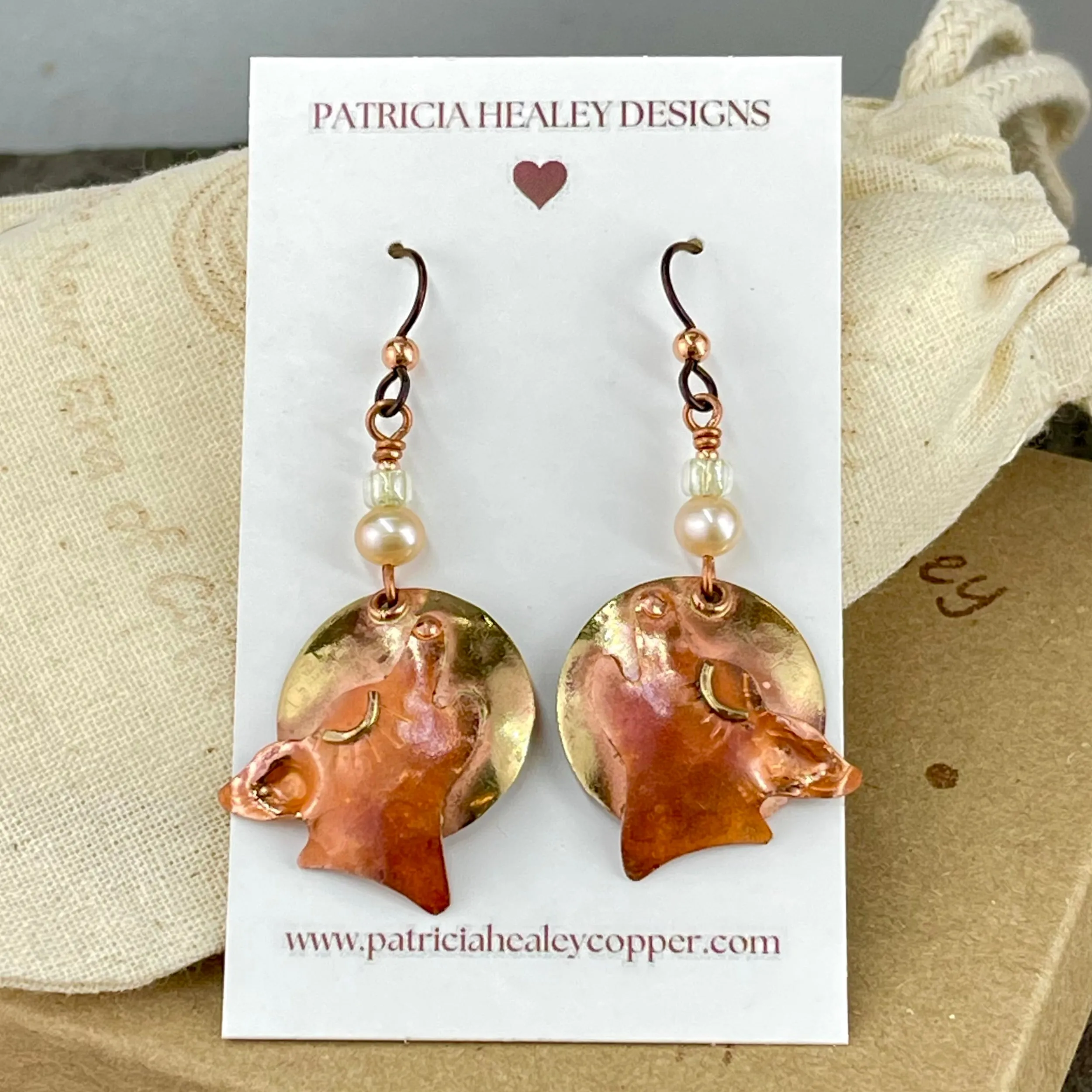 Copper Coyote Howling at the Moon Earrings