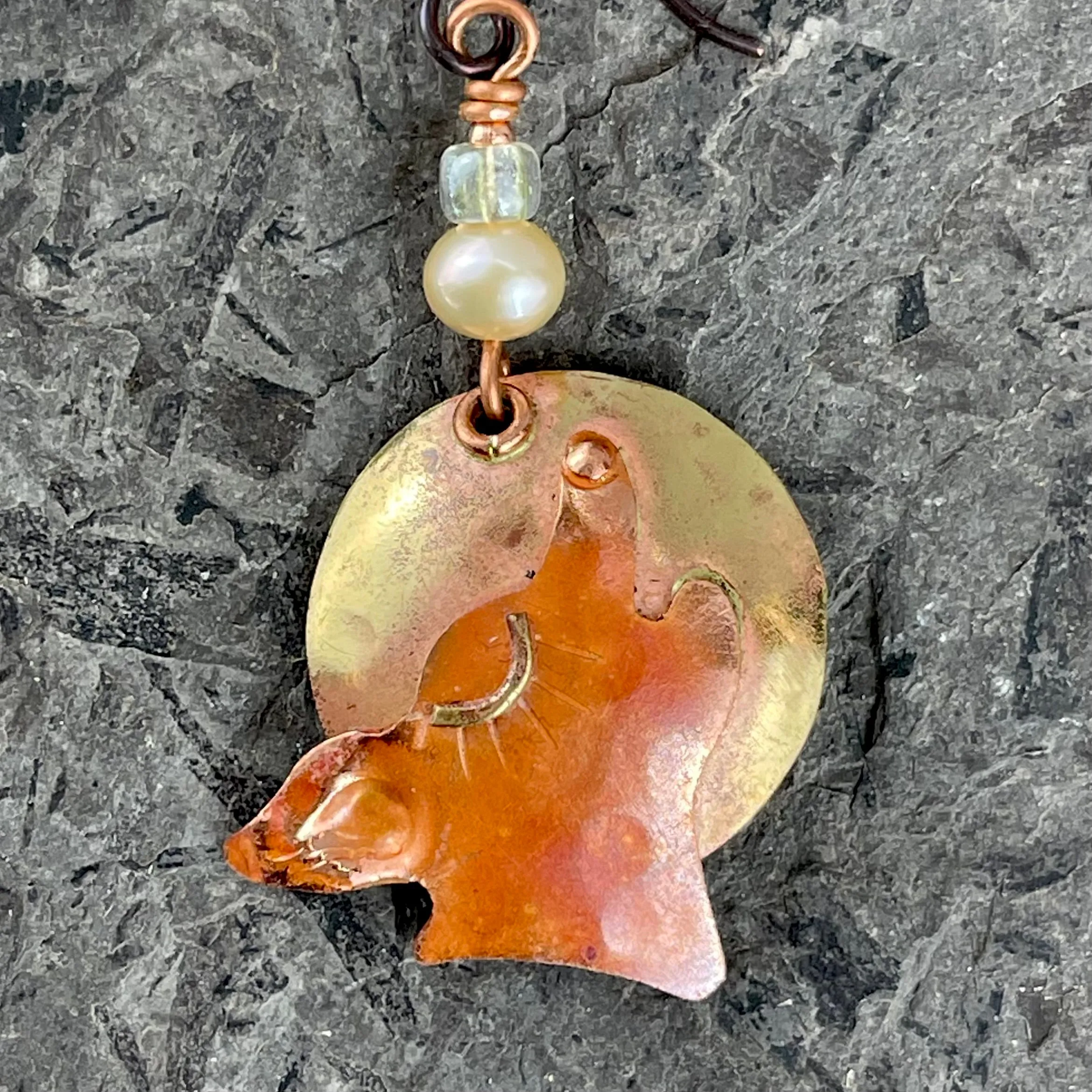 Copper Coyote Howling at the Moon Earrings