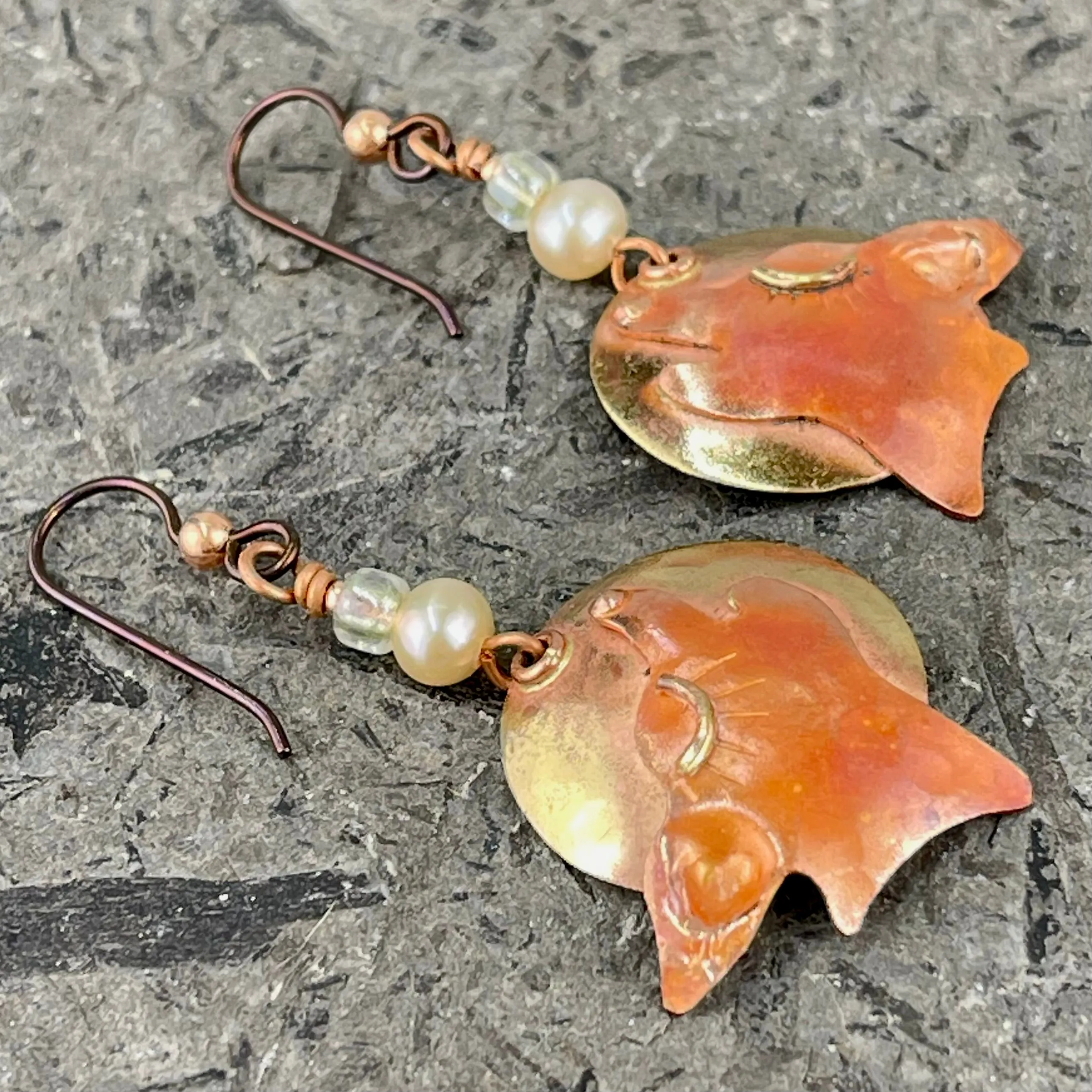 Copper Coyote Howling at the Moon Earrings