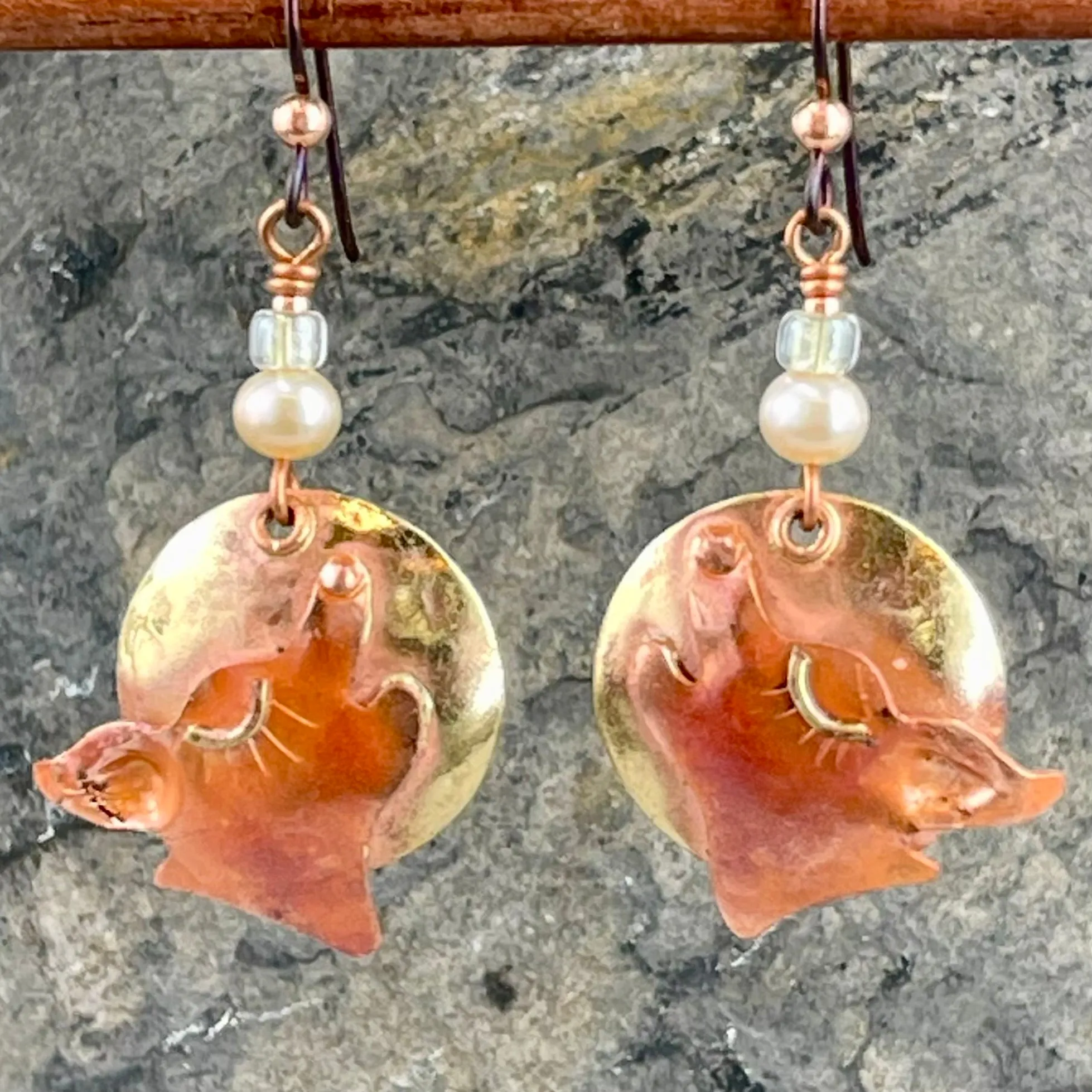 Copper Coyote Howling at the Moon Earrings