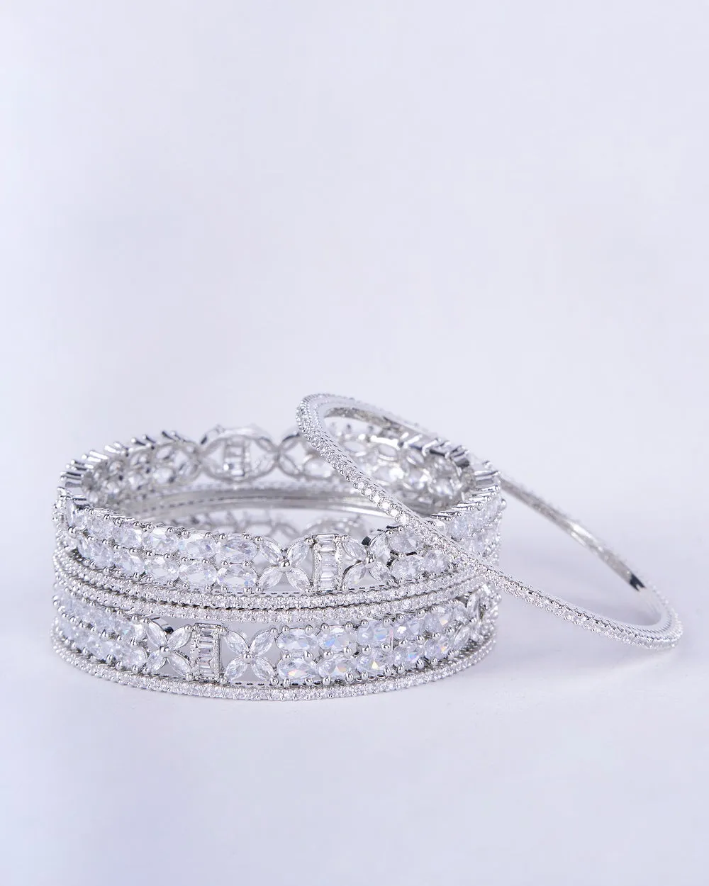 Crystal Fancy Rhodium Bangles (Pack of 6)