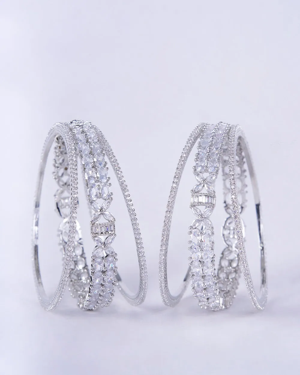 Crystal Fancy Rhodium Bangles (Pack of 6)