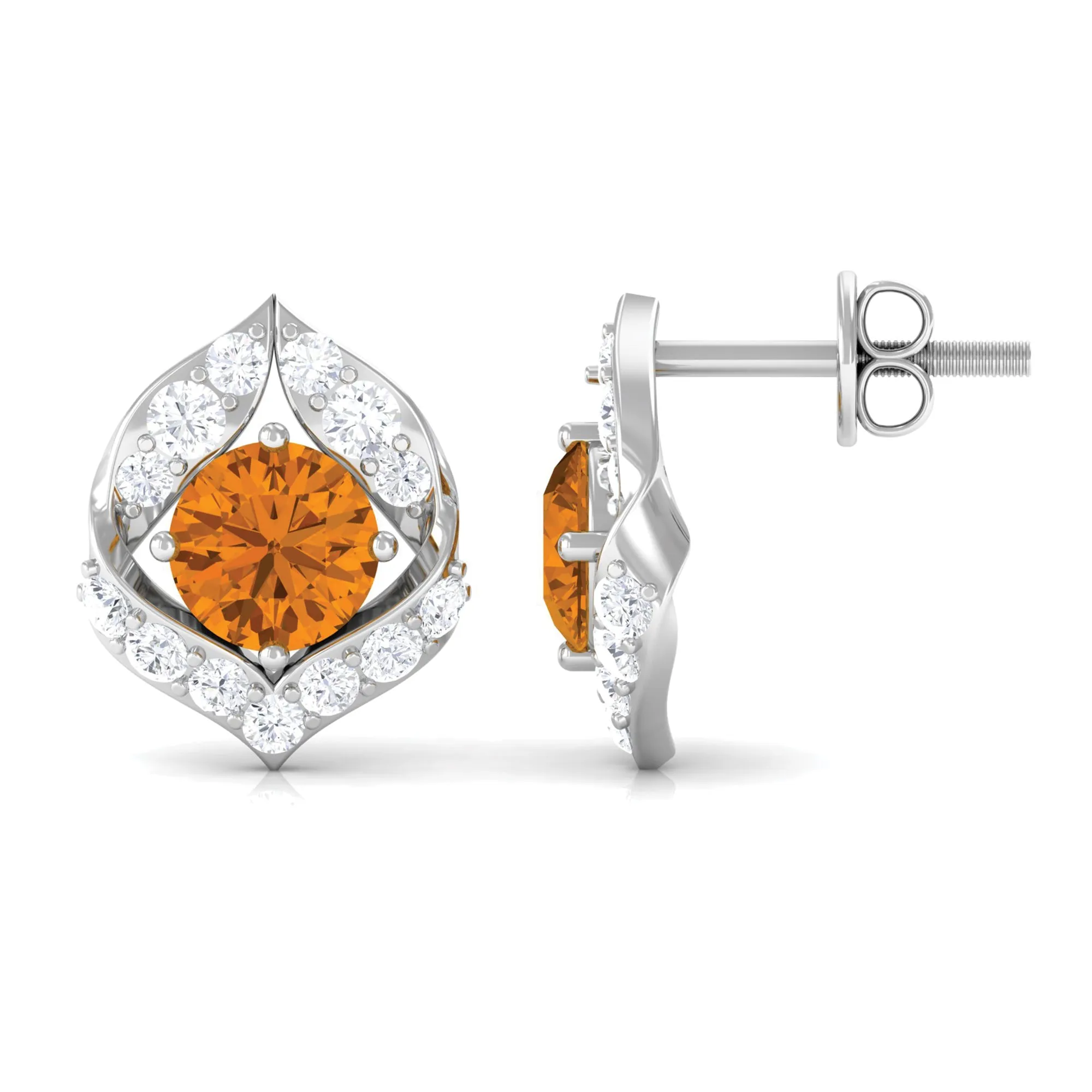 Dainty Citrine and Diamond Petal Stud Earrings