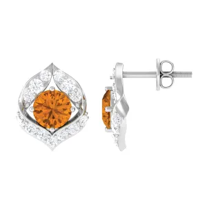 Dainty Citrine and Diamond Petal Stud Earrings