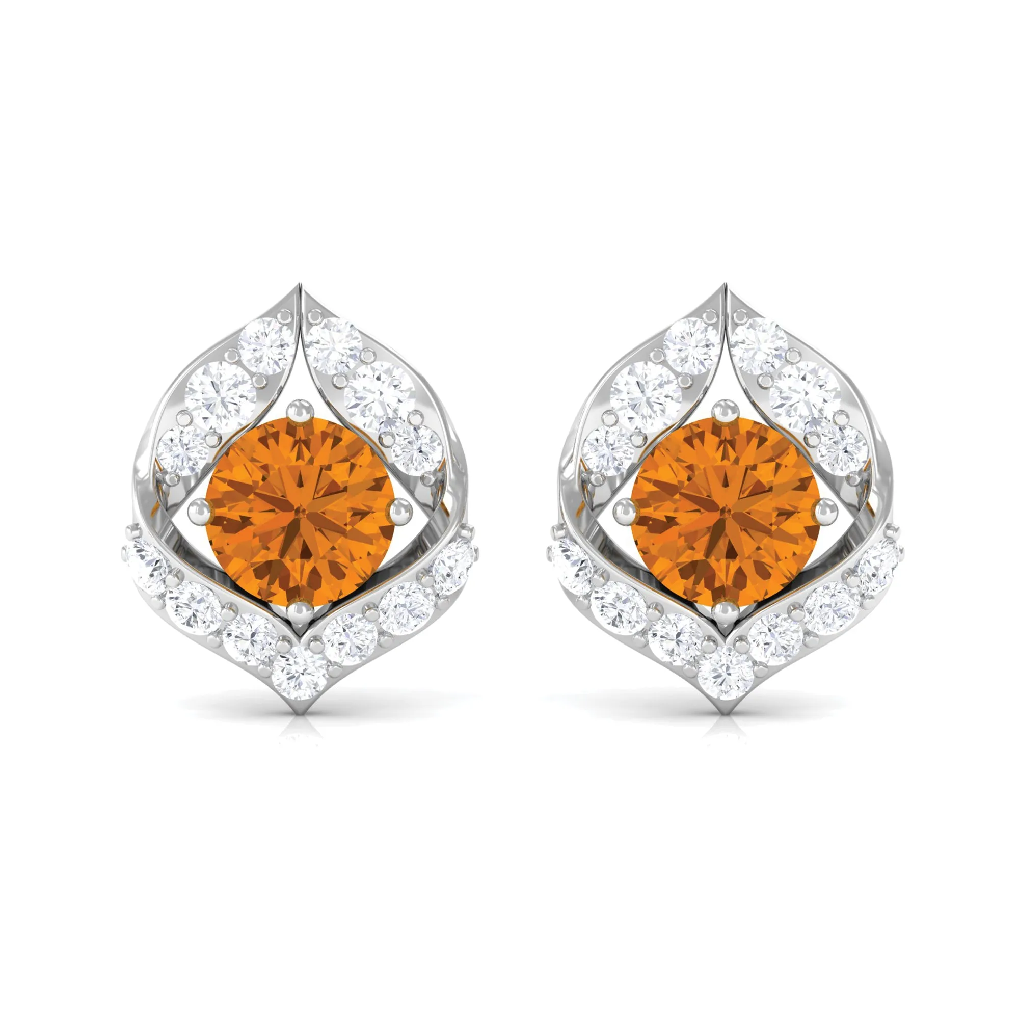 Dainty Citrine and Diamond Petal Stud Earrings