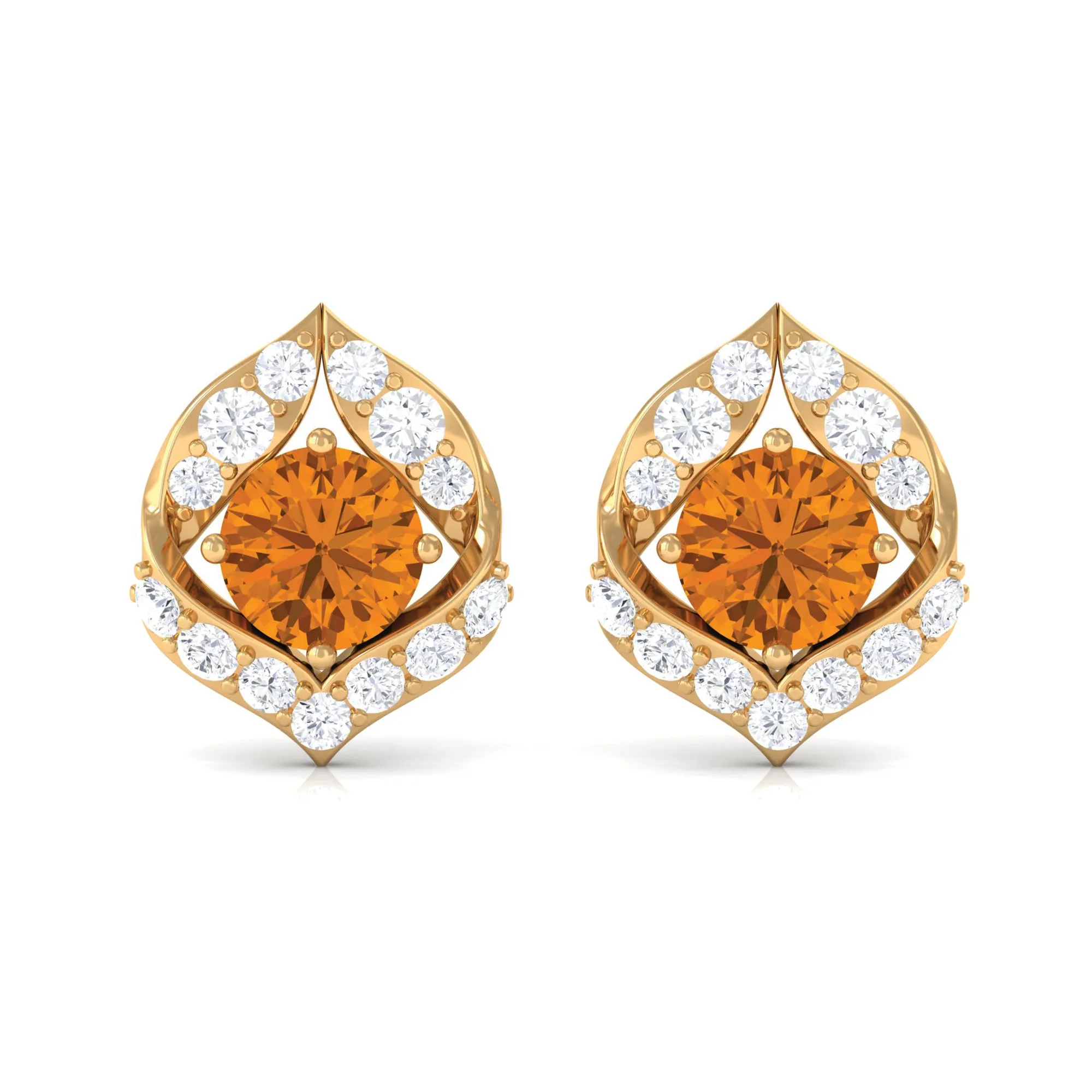 Dainty Citrine and Diamond Petal Stud Earrings