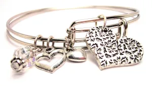 Damask Heart Expandable Bangle Bracelet Set