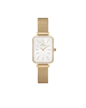 Daniel Wellington Quadro 20x26 Bezel Mesh White Mother of Pearl Gold Watch