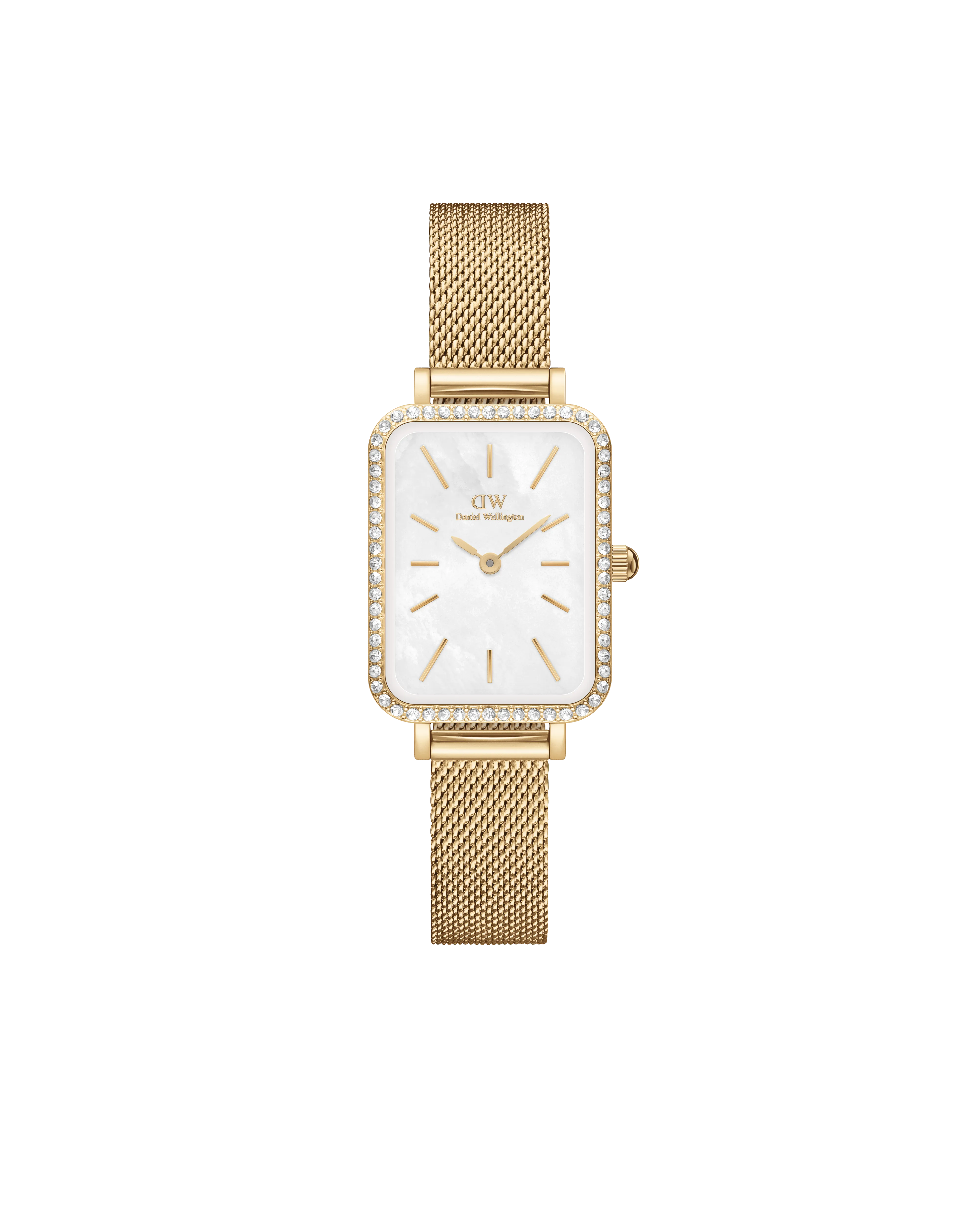 Daniel Wellington Quadro 20x26 Bezel Mesh White Mother of Pearl Gold Watch