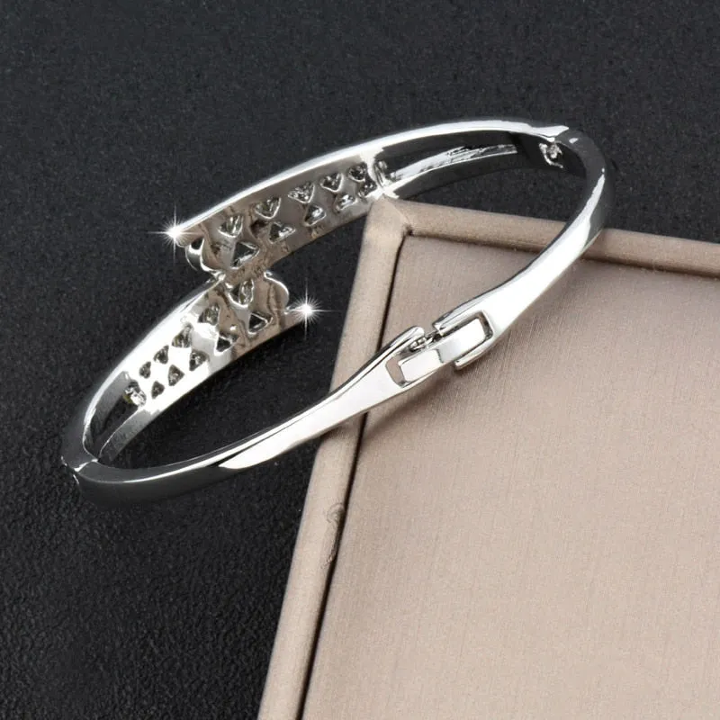 Dazzling Cubic Zirconia Hollow Bangle Cuff Luxury Crystal Bracelet