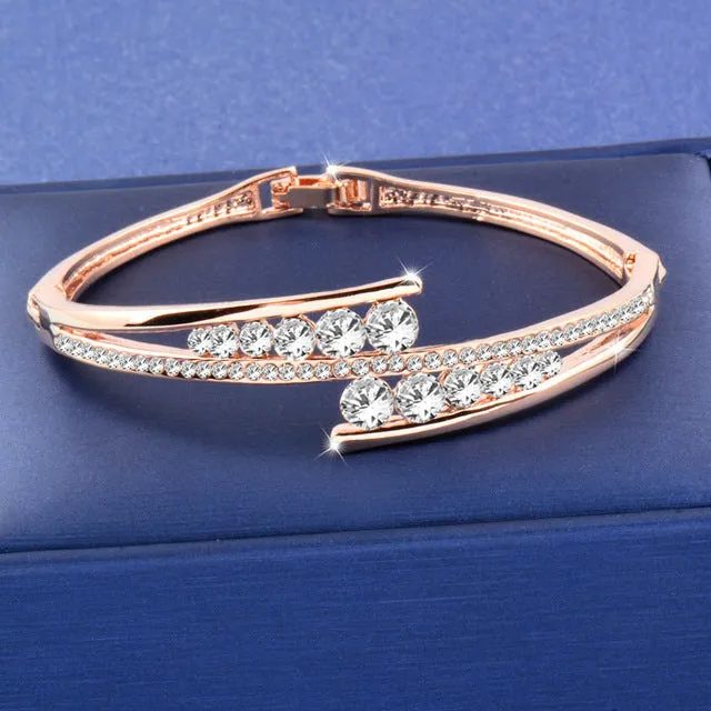 Dazzling Cubic Zirconia Hollow Bangle Cuff Luxury Crystal Bracelet