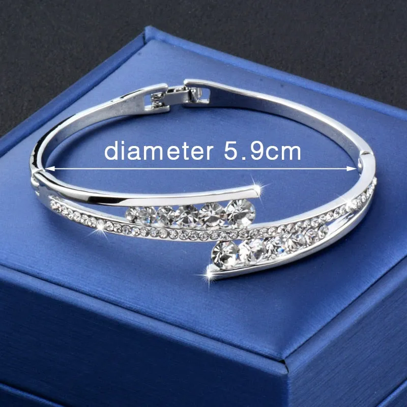 Dazzling Cubic Zirconia Hollow Bangle Cuff Luxury Crystal Bracelet