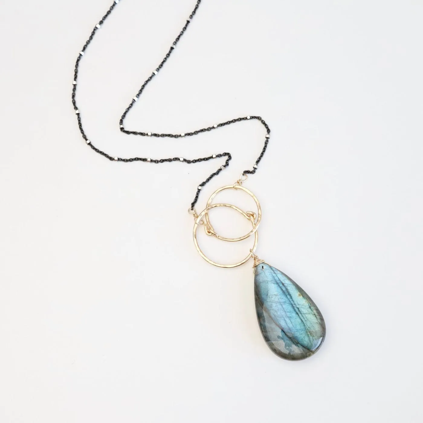 Double Gold Filled Rings with Large Labradorite Necklace