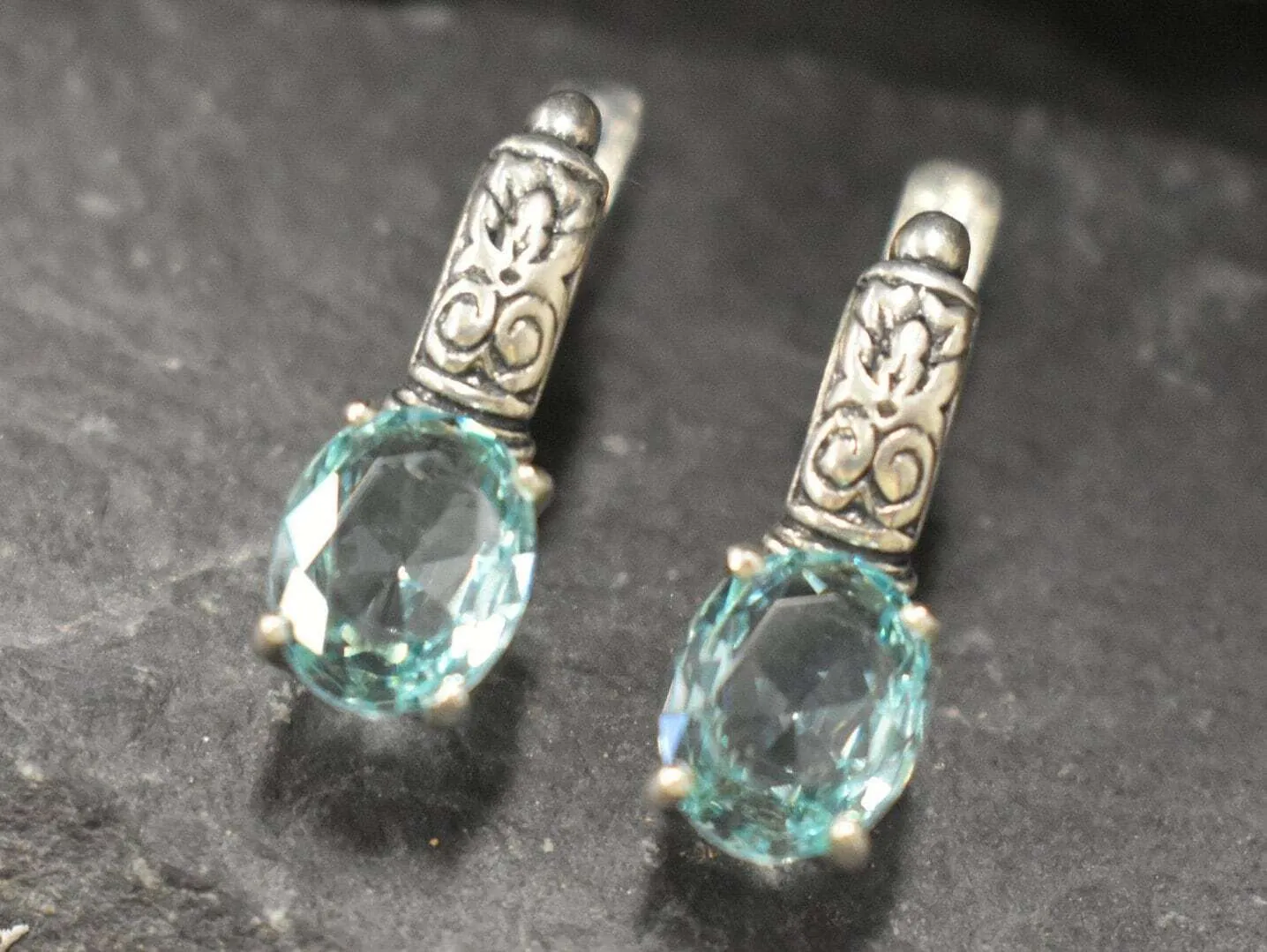 Drop Aquamarine Earrings - Blue Tribal Earrings - Vintage Boho Earrings