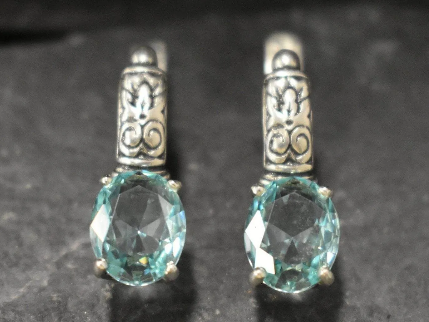 Drop Aquamarine Earrings - Blue Tribal Earrings - Vintage Boho Earrings