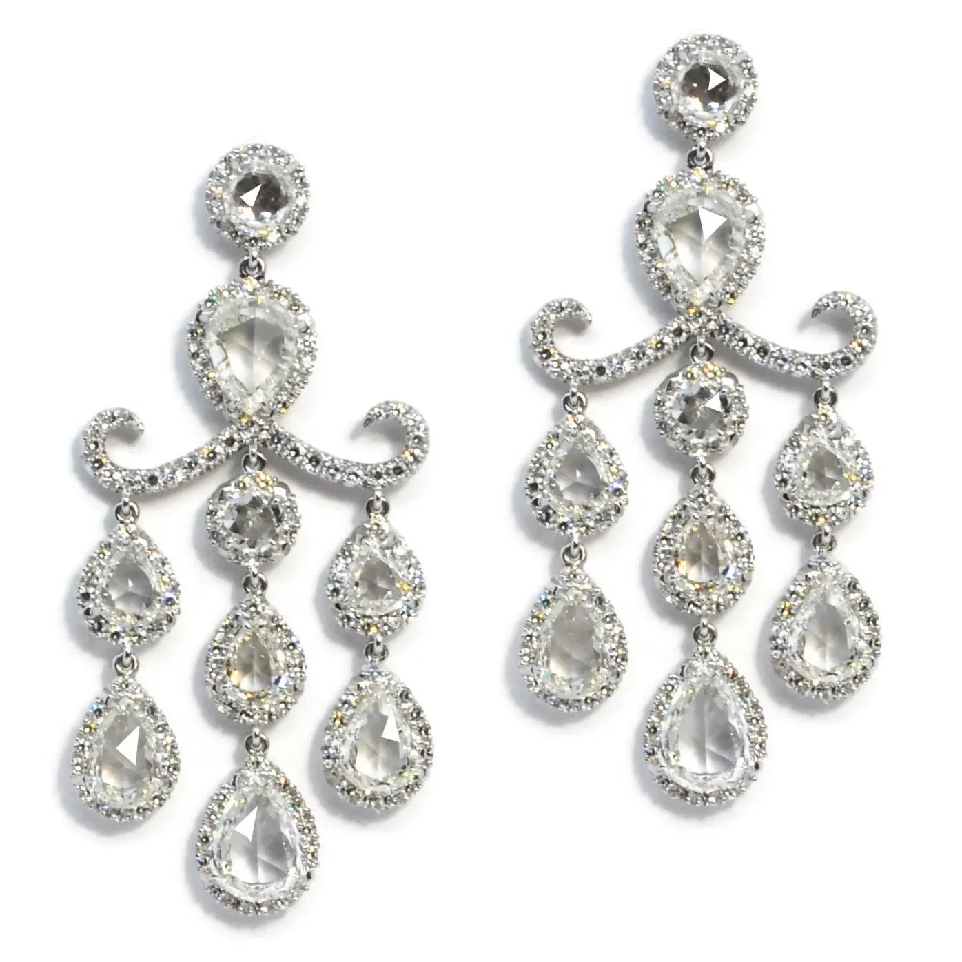 Eclat Jewels - Chandelier Drop Earrings with Rose-cut Diamonds, Platinum