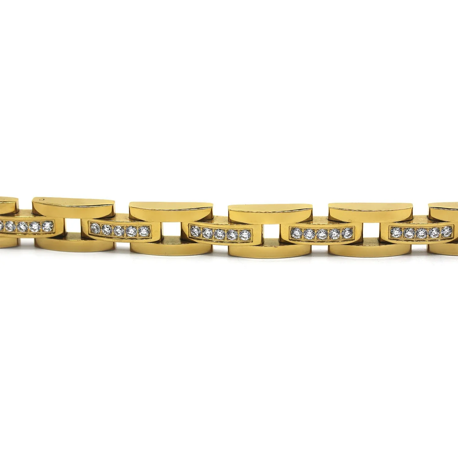 Elaborate Men’s Stainless Steel Bracelet Fashion Wrist Band CZ (Gold)