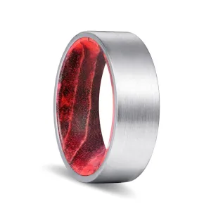 ELEMENT | Black & Red Wood, Silver Tungsten Ring, Brushed, Flat