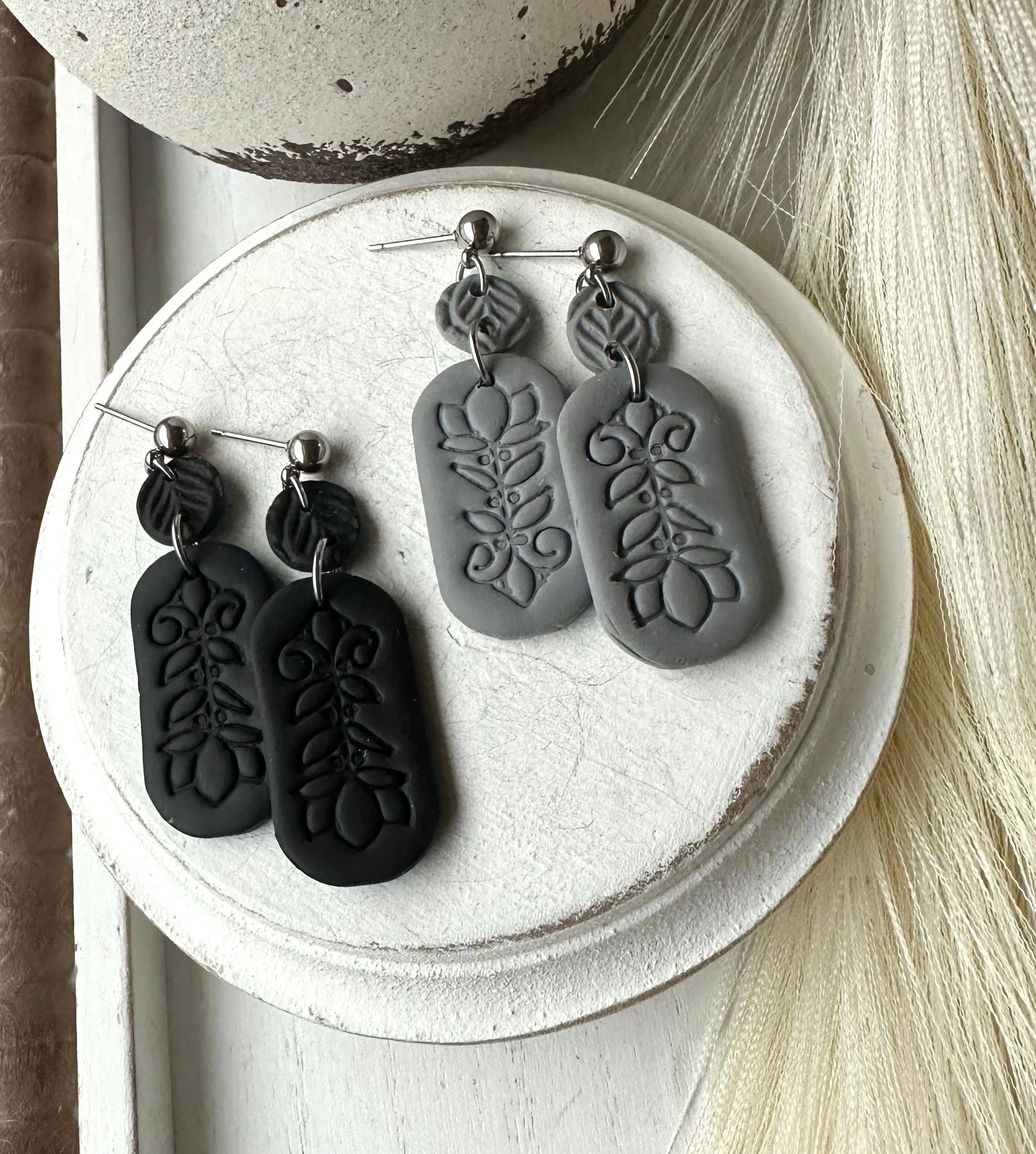 Embossed Boho Design Polymer Clay Earrings • 4 Color Options