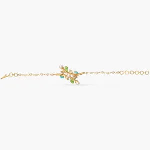 Eriha Pearl CZ Green Leaf Chain Bracelet