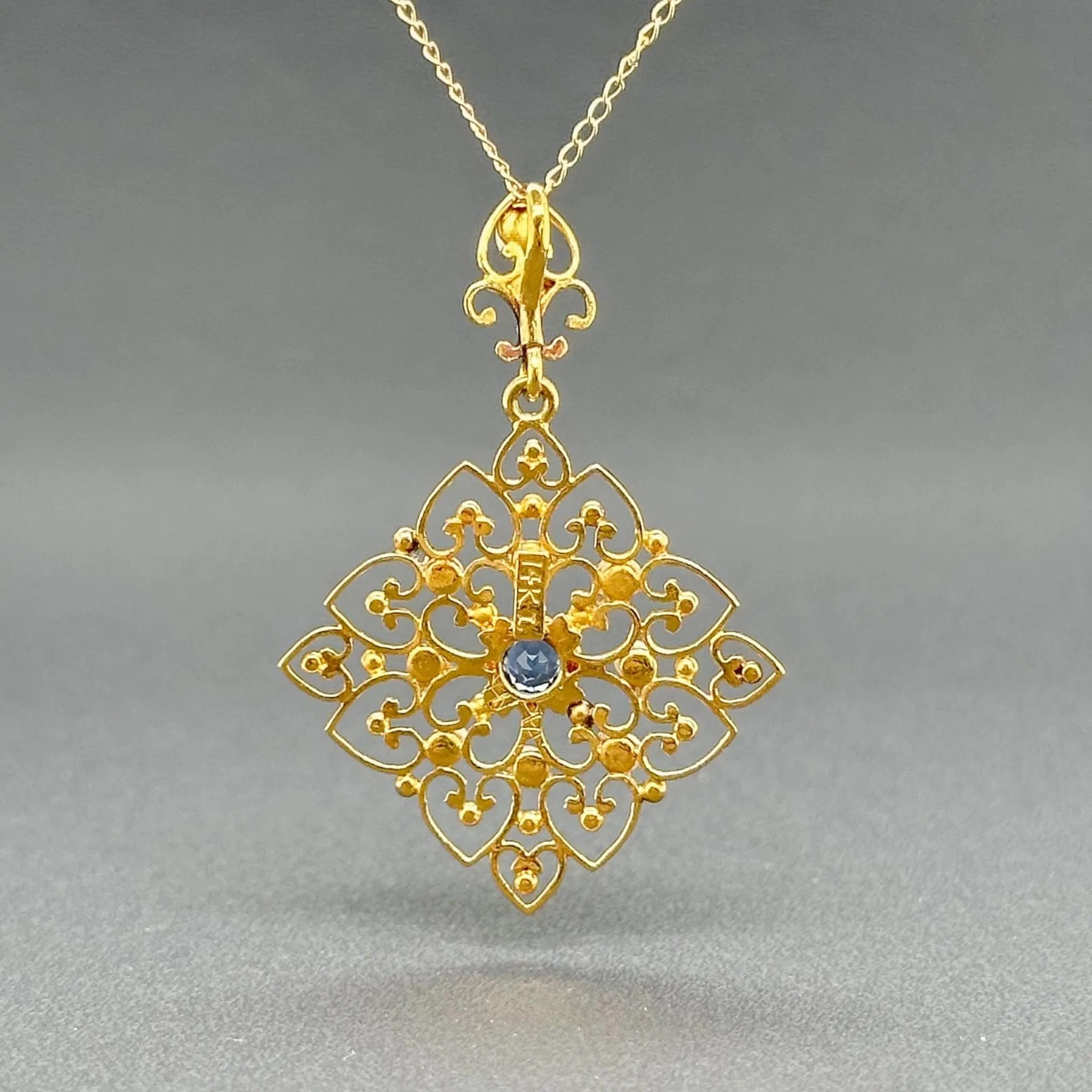 Estate Edwardian 14K Y Gold 0.15ct Sapphire & Pearl Pendant