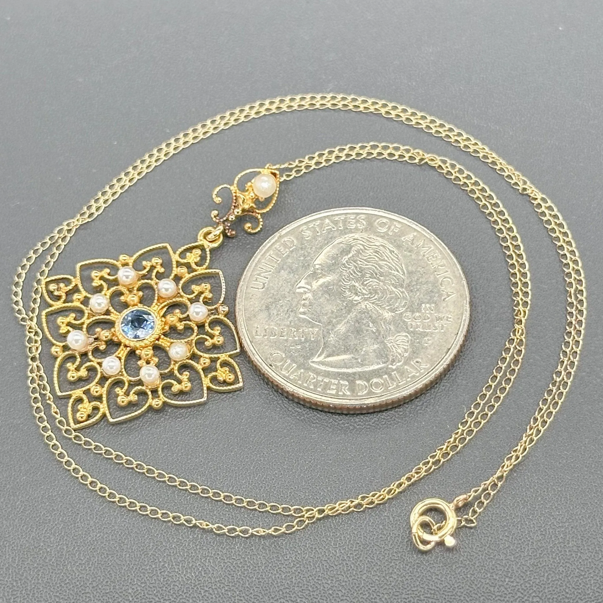 Estate Edwardian 14K Y Gold 0.15ct Sapphire & Pearl Pendant