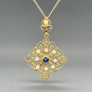 Estate Edwardian 14K Y Gold 0.15ct Sapphire & Pearl Pendant