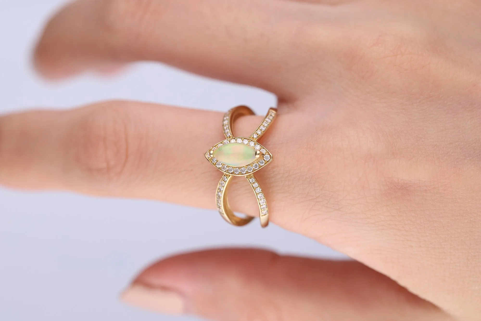 Evie 10K Yellow Gold Marquise-Cut Natural African Opal Ring