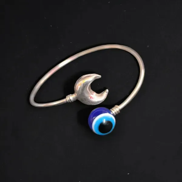 Evil Eye German Silver Kada Bracelet, Silver